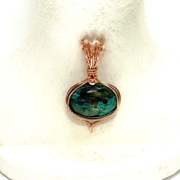 HANDCRAFTED Hubei Turquoise Hand Wrapped Pure Copper Statement Pendant, Gift Her - Picture 10 of 10